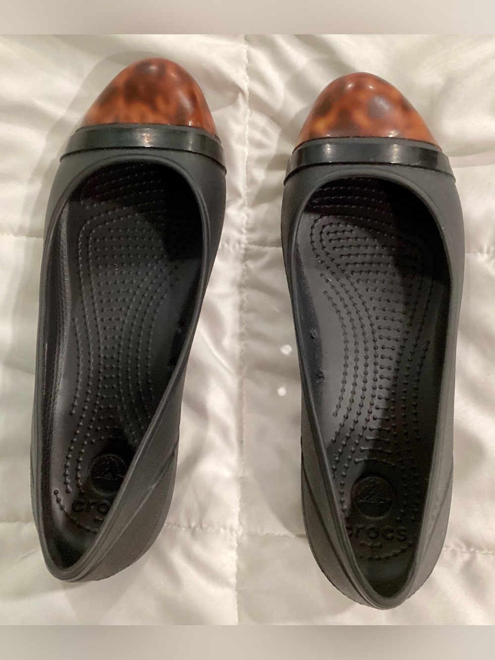 Crocs Women's Size 8 Gianna Alice Black Ballet Flats W/Tortoiseshell Toe-RETIRED - Picture 3 of 11